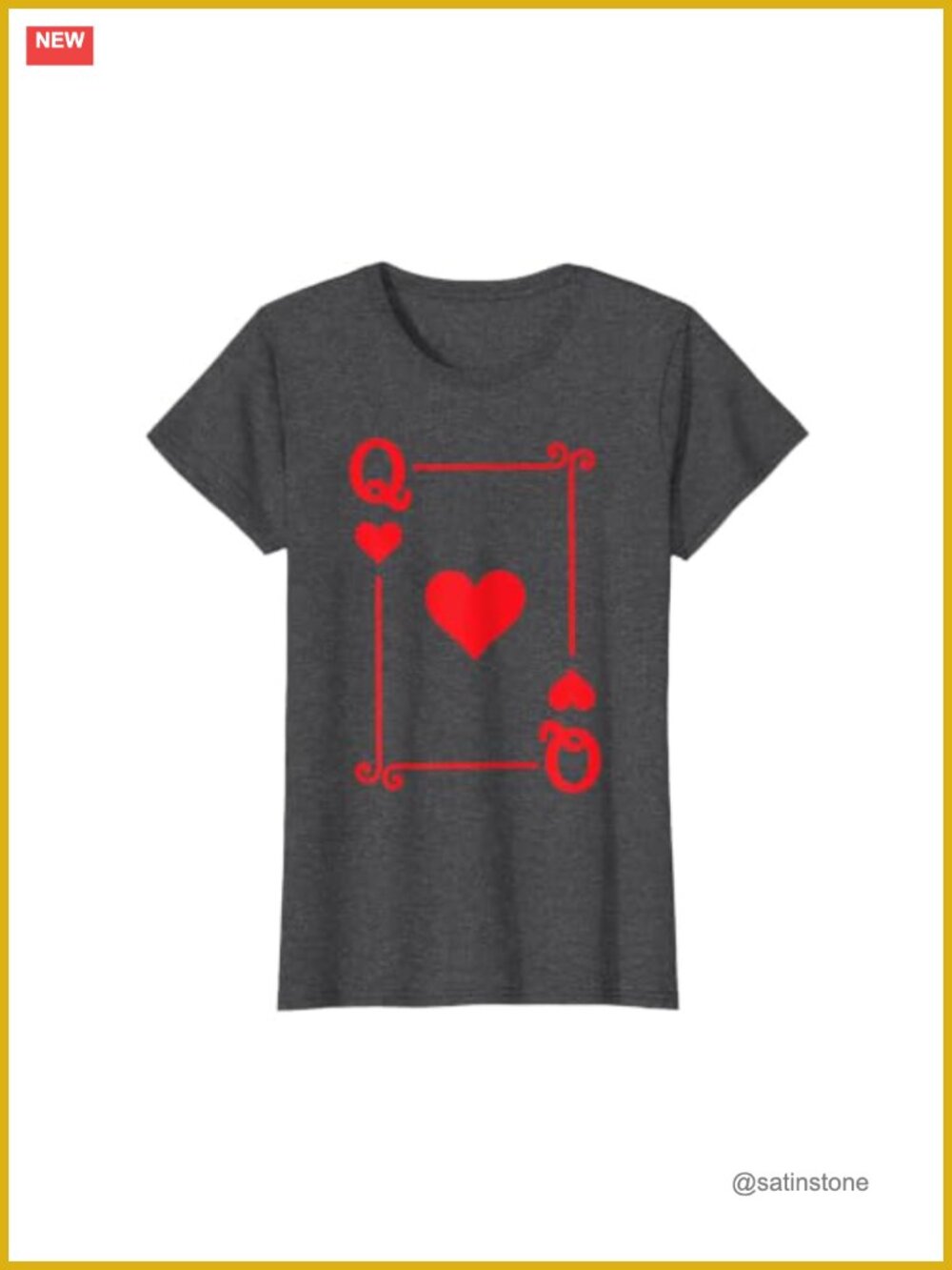 Queen of Hearts Playing Card Graphic Tee, Cotton Blend Crew Neck, Gift for Card